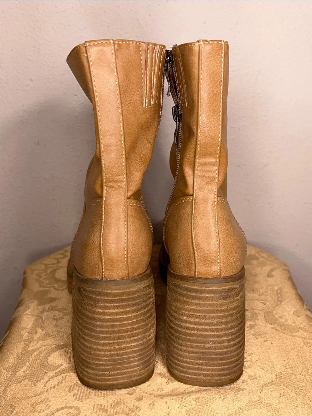 Size 5.5 Beast Fashion Tan Brown Boots Block Heel Pull On Boho Bohemian Vegan
